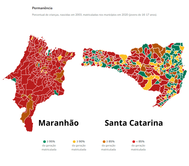 comparação entre o indicador de permanência dos municípios dos estados do Maranhão e Santa Catarina 